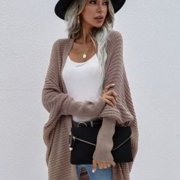 New Cozy Batwing Sleeve Knit Open Front Cardigan - Picture 12 of 16